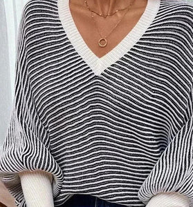 Striped V-Neck Oversized Sweater