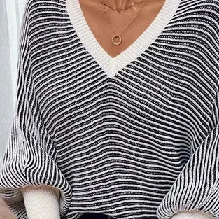 Striped V-Neck Oversized Sweater