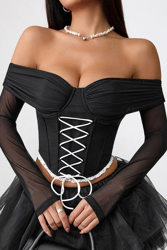 Off-Shoulder Mesh Corset Top