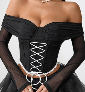 Off-Shoulder Mesh Corset Top