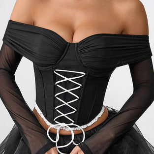 Off-Shoulder Mesh Corset Top
