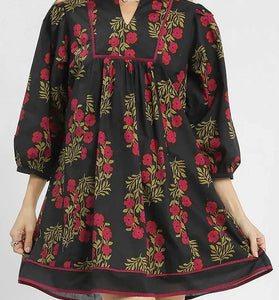 Notched Neck Piping Trim Babydoll Dress