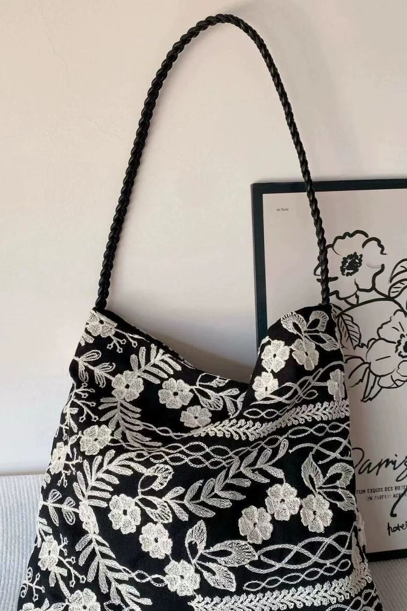 Elegant Lace Handbag with Braided Handle