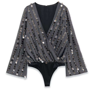 Sequin Detail V-Neck Bodysuit