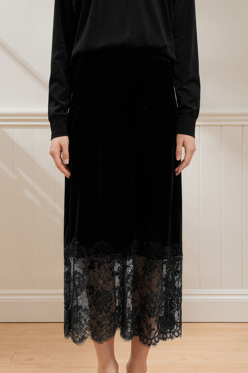 Elegant Lace Trim Midi Skirt
