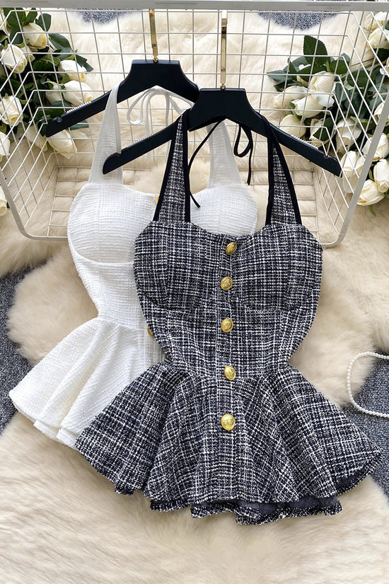 Buttoned Peplum Halter Top