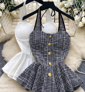 Buttoned Peplum Halter Top