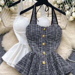 Buttoned Peplum Halter Top