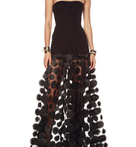 Strapless Sheer Polka Dot Evening Gown