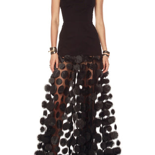 Strapless Sheer Polka Dot Evening Gown