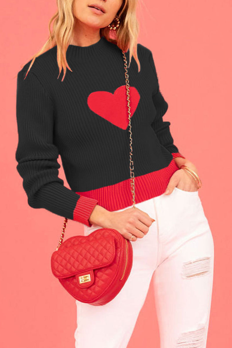 Heart Detail Ribbed Sweater
