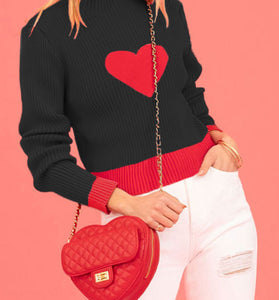 Heart Detail Ribbed Sweater