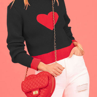 Heart Detail Ribbed Sweater