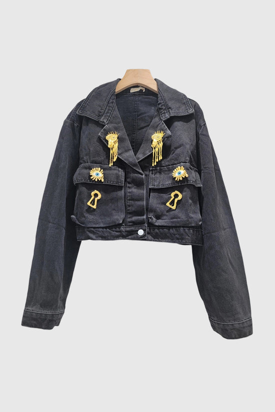 Embellished Cropped Denim Jacket