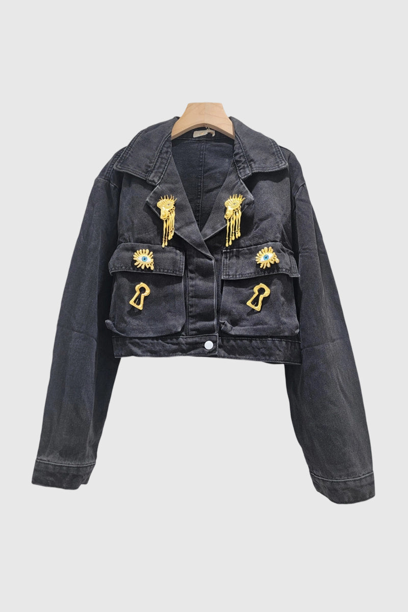 Embellished Cropped Denim Jacket