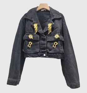 Embellished Cropped Denim Jacket