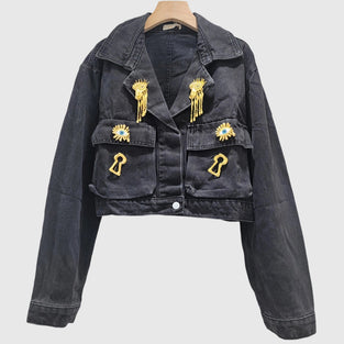 Embellished Cropped Denim Jacket