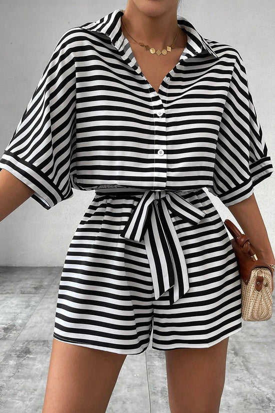 Striped Belted Romper