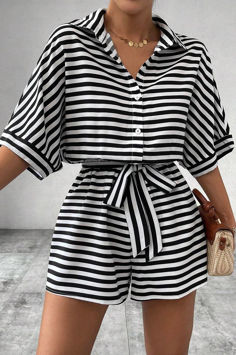 Striped Belted Romper