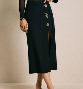 Embellished Button Midi Skirt