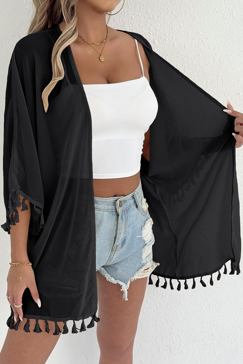 Tassel Trim Open-Front Cover-Up