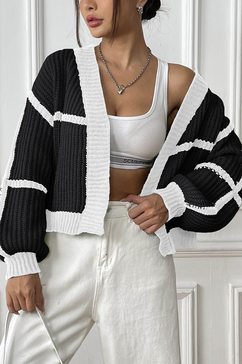 Striped Knit Open-Front Cardigan