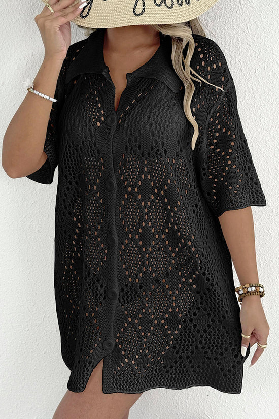 Button-Up Cutout Beach Cover-Up