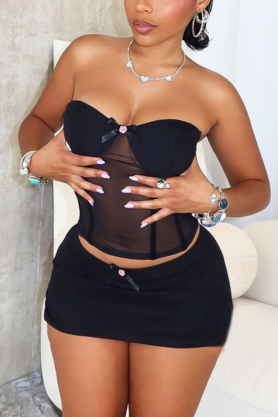 Strapless Mesh Bodycon Skirt Set