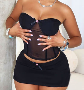 Strapless Mesh Bodycon Skirt Set