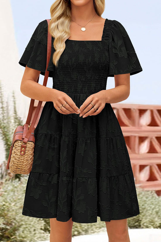 Floral Smocked Square Neck Casual Dress