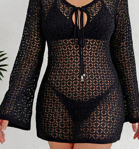 Crochet Tie-Front Cover-Up Dress