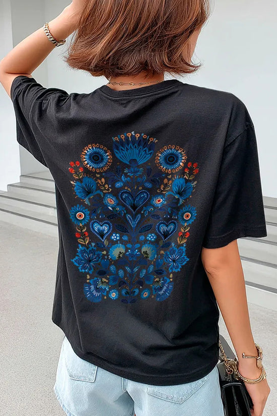 Floral Pattern Back T-Shirt