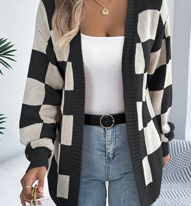 Checkered Chic Oversized Cardigan
