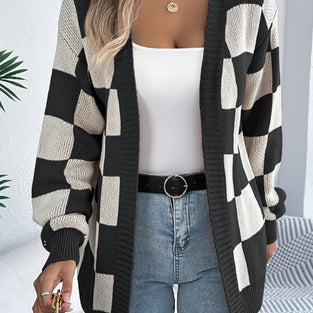 Checkered Chic Oversized Cardigan