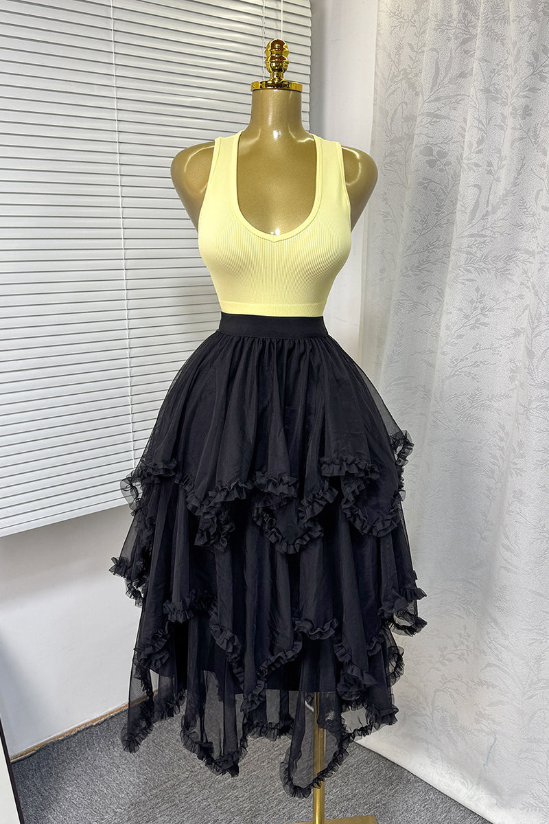 Layered Ruffle Midi Skirt