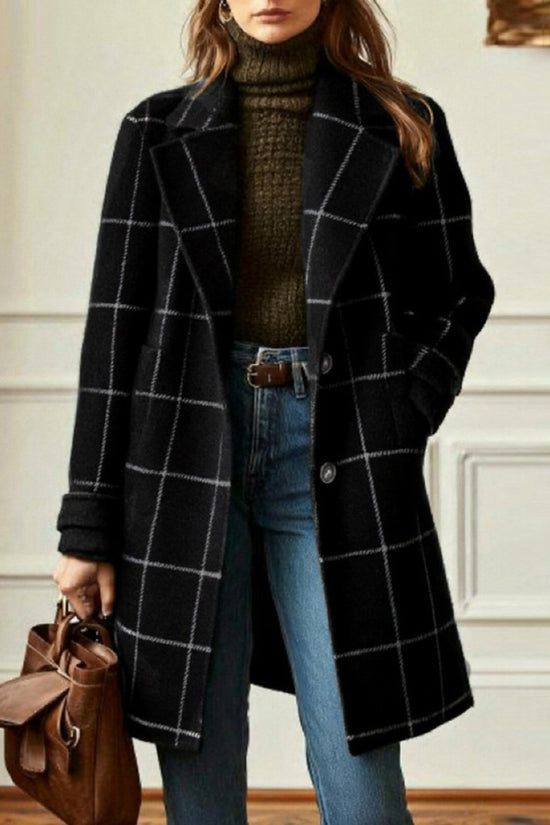 Elegant Checkered Long Coat