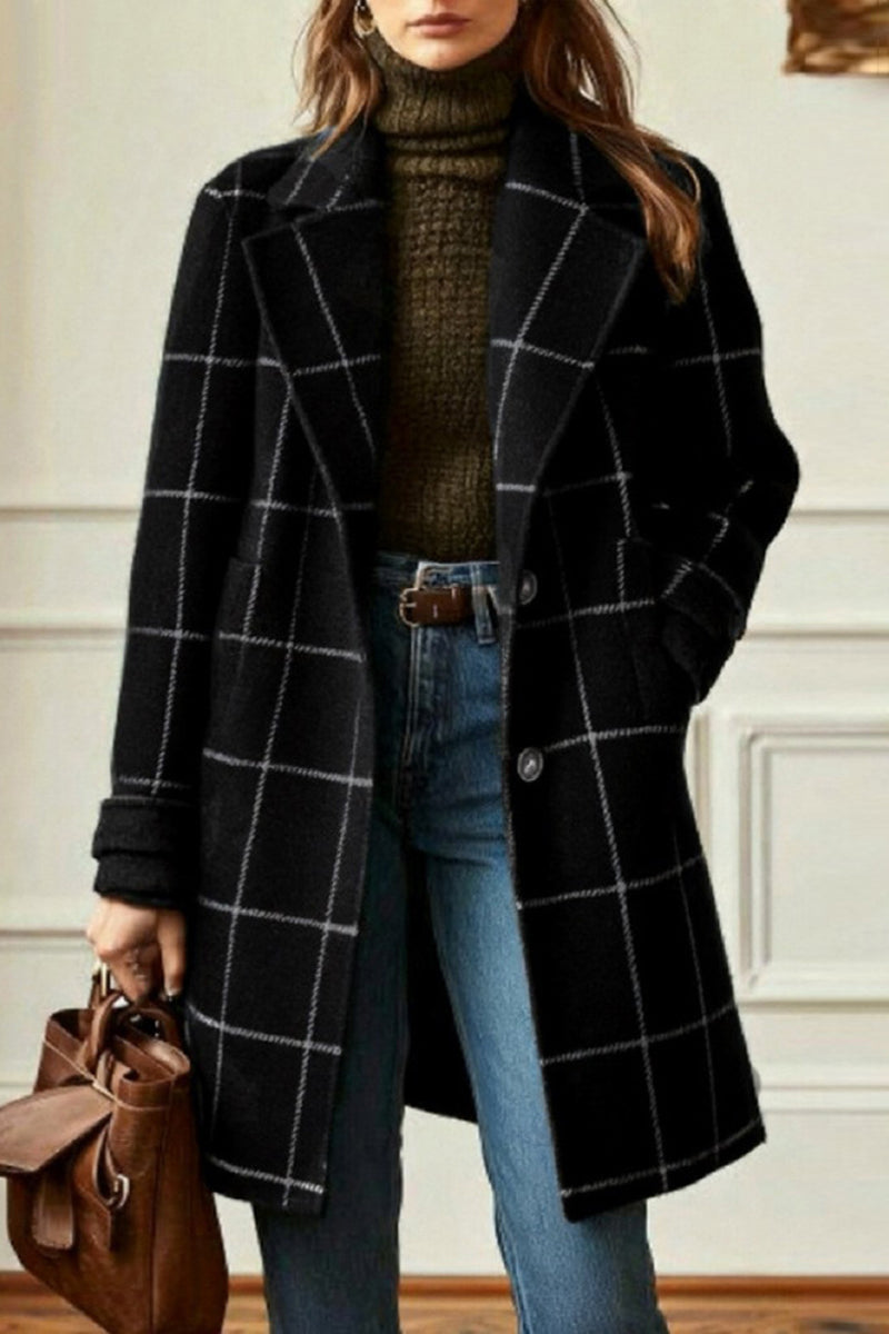 Elegant Checkered Long Coat