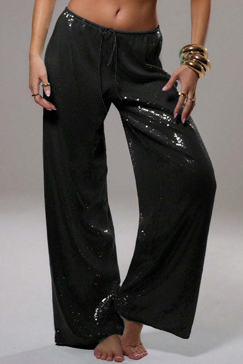 Sparkly Wide-Leg Casual Pants