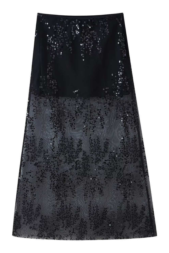 Sequined Mesh Midi Skirt