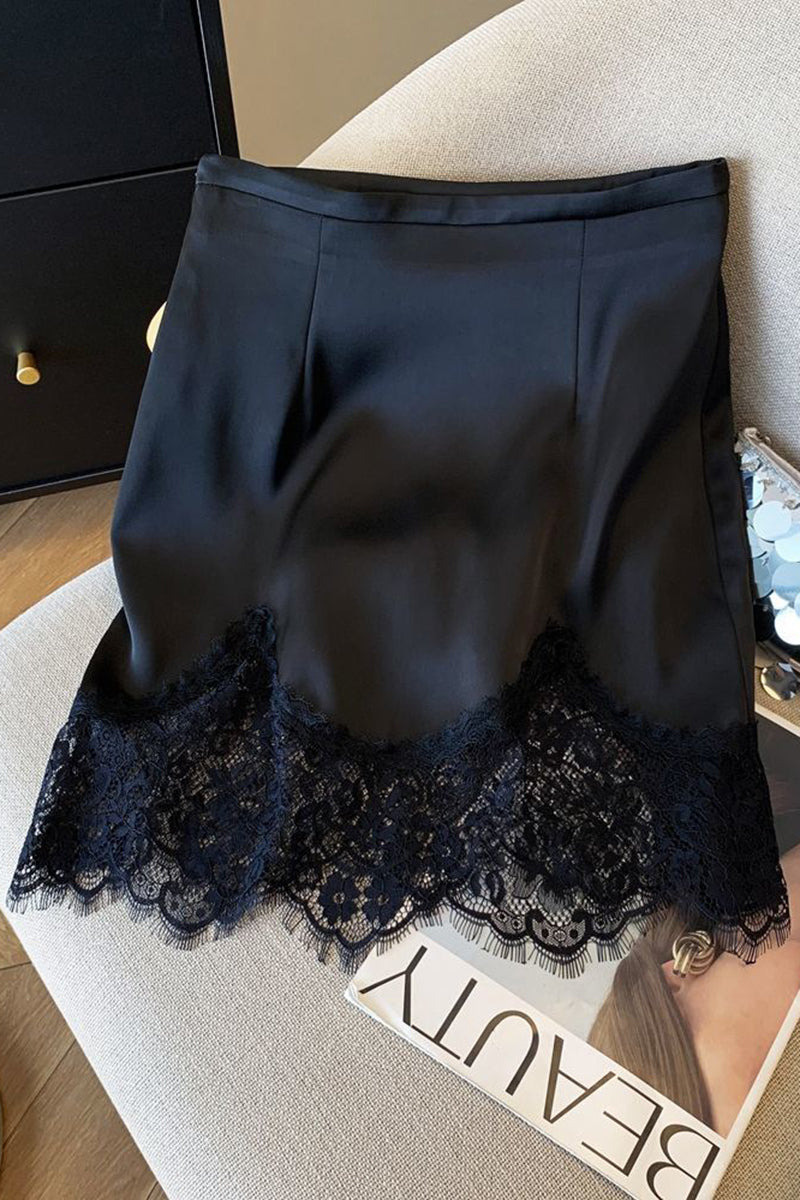 Elegant Lace-Trimmed Mini Skirt