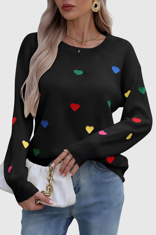 Heart Pattern Long Sleeve Sweater