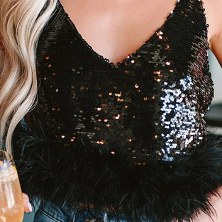 Sparkling Sequin Feather Trim Tank