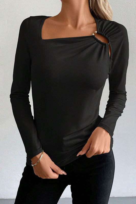 Asymmetric Cutout Long Sleeve Top
