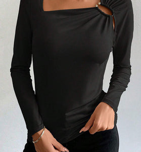 Asymmetric Cutout Long Sleeve Top