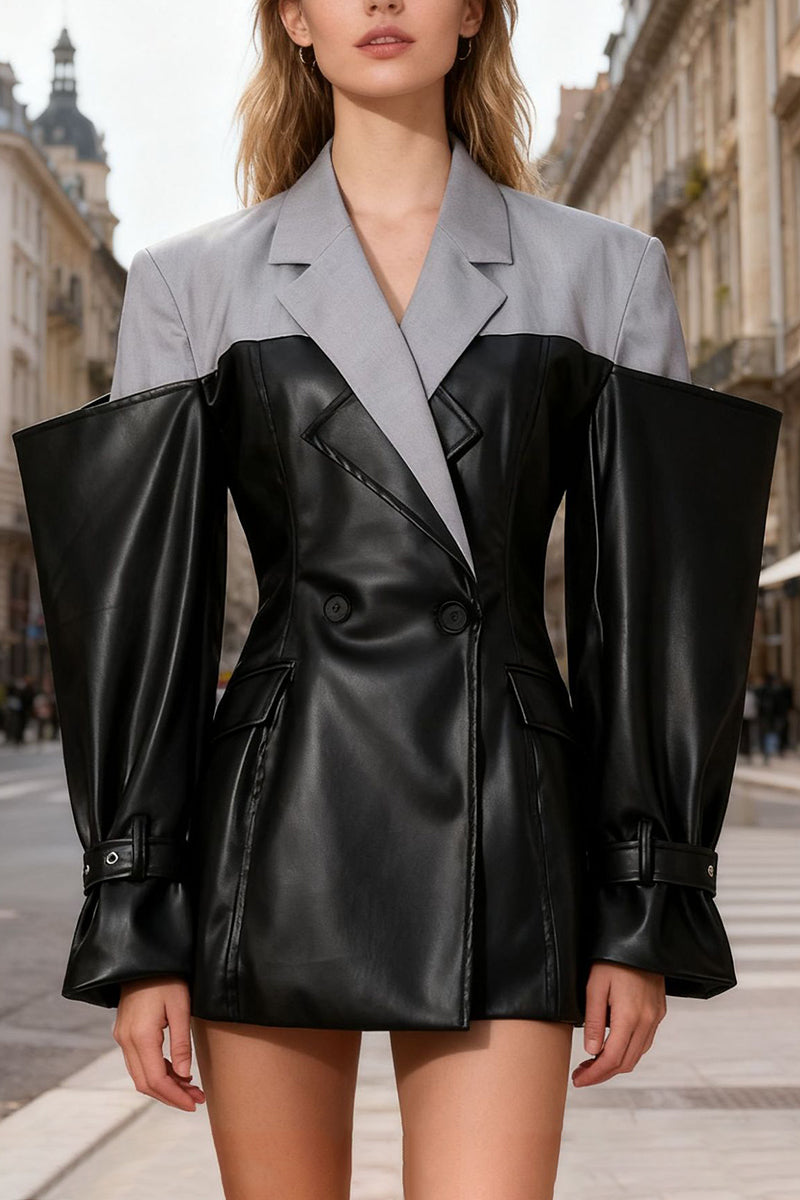 Dual-Tone Double Breasted Blazer Jacket