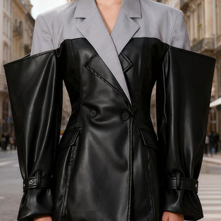 Dual-Tone Double Breasted Blazer Jacket