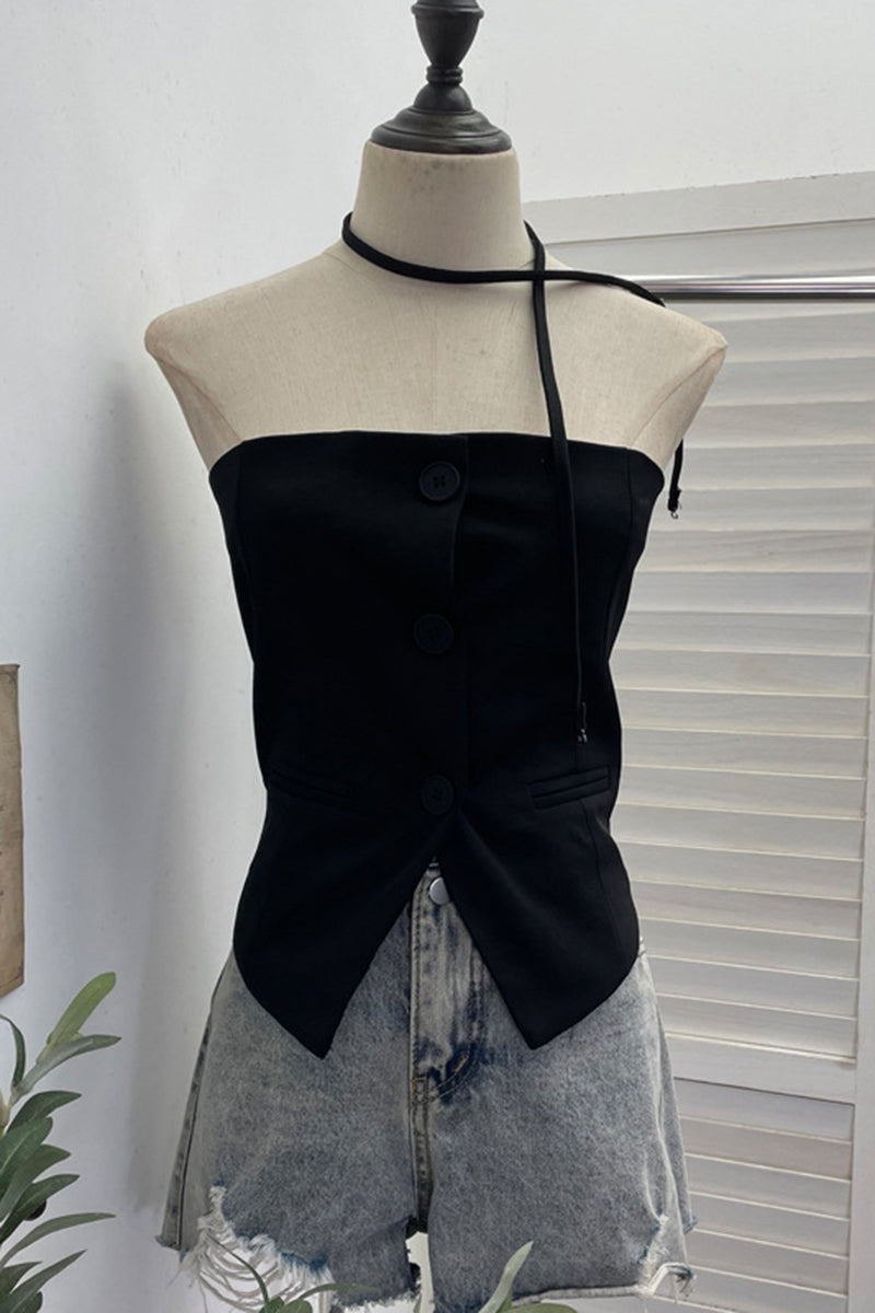 Button-Up Sleeveless Crisscross Tank