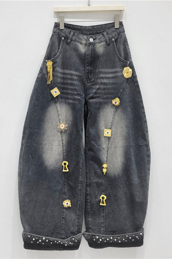 Embellished Barrel Jeans