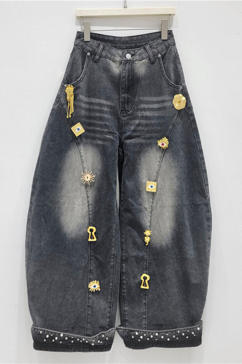 Embellished Barrel Jeans