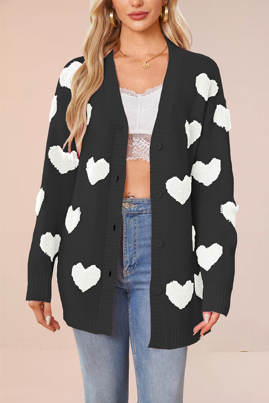Heart Pattern Button-Up Cardigan